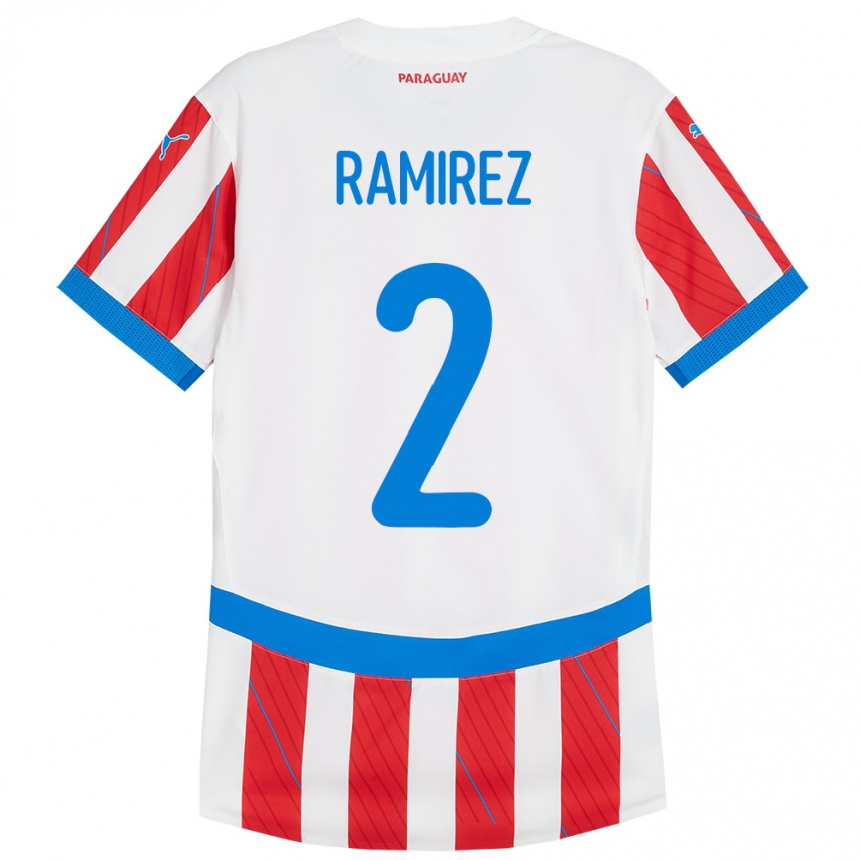 Kids Football Paraguay Iván Ramírez #2 White Red Home Jersey 24-26 T-Shirt Canada