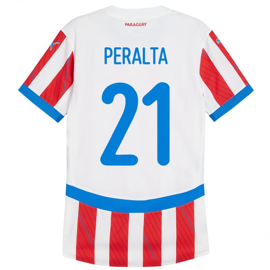 Kids Football Paraguay Fabrizio Peralta #21 White Red Home Jersey 24-26 T-Shirt Canada