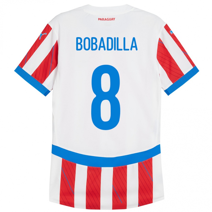 Kids Football Paraguay Damián Bobadilla #8 White Red Home Jersey 24-26 T-Shirt Canada