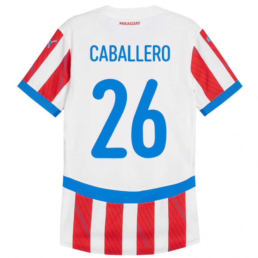 Kids Football Paraguay Hernesto Caballero #26 White Red Home Jersey 24-26 T-Shirt Canada