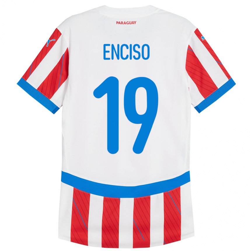 Kids Football Paraguay Julio Enciso #19 White Red Home Jersey 24-26 T-Shirt Canada