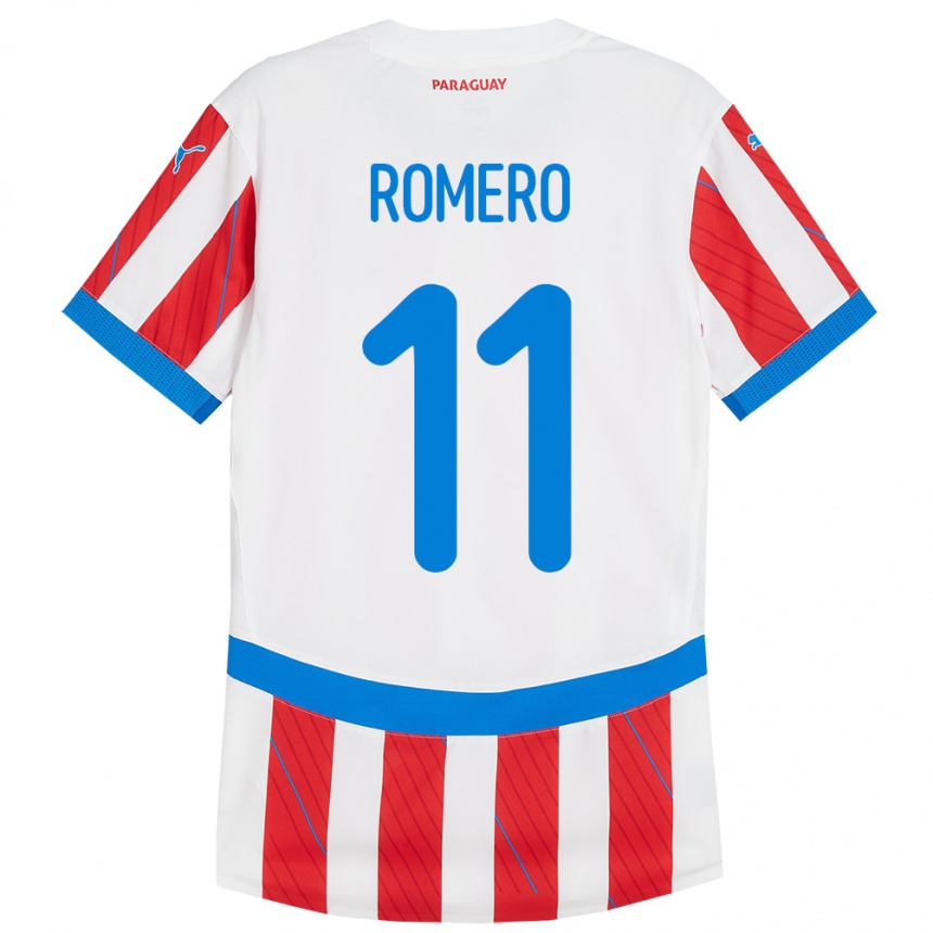 Kids Football Paraguay Ángel Romero #11 White Red Home Jersey 24-26 T-Shirt Canada