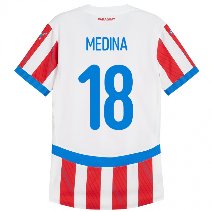 Kids Football Paraguay Jesús Medina #18 White Red Home Jersey 24-26 T-Shirt Canada