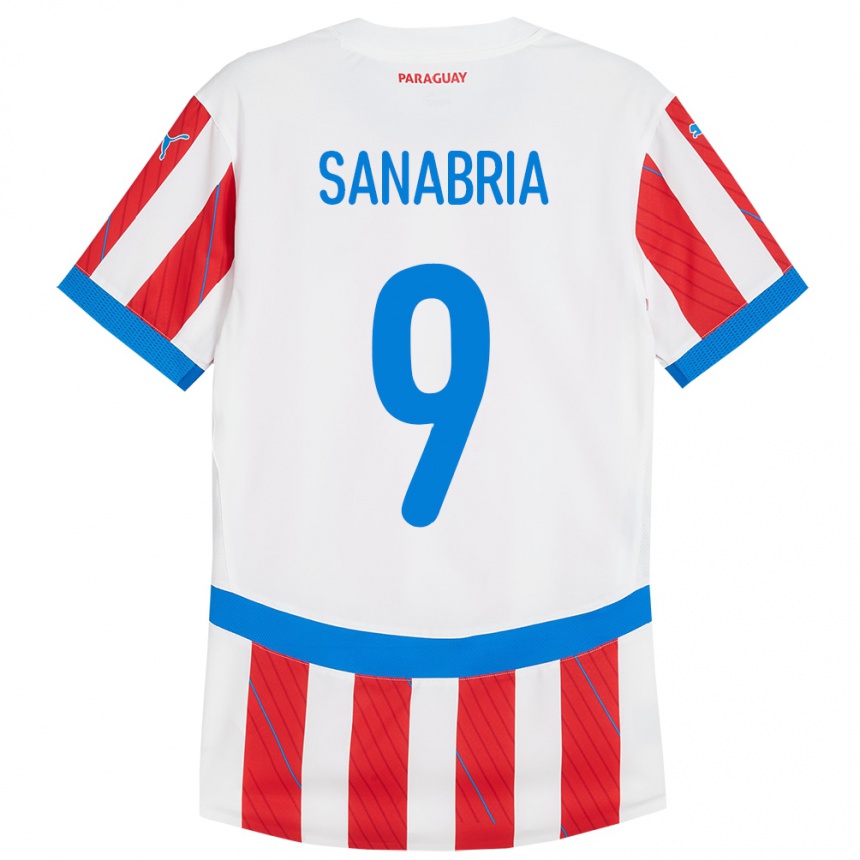 Kids Football Paraguay Antonio Sanabria #9 White Red Home Jersey 24-26 T-Shirt Canada