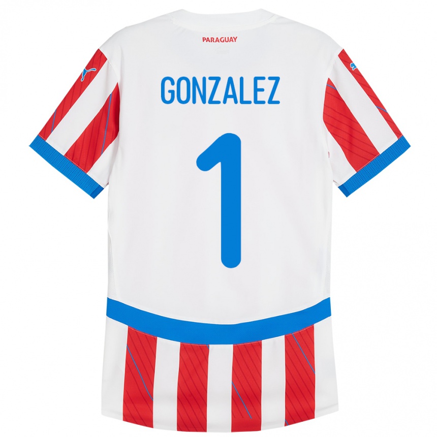 Kids Football Paraguay Ángel González #1 White Red Home Jersey 24-26 T-Shirt Canada