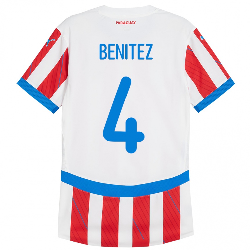 Kids Football Paraguay Gastón Benítez #4 White Red Home Jersey 24-26 T-Shirt Canada