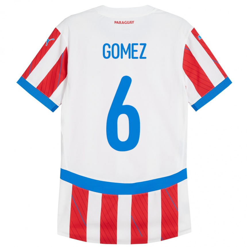 Kids Football Paraguay Marcos Gómez #6 White Red Home Jersey 24-26 T-Shirt Canada