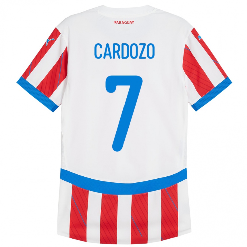 Kids Football Paraguay Fernando Cardozo #7 White Red Home Jersey 24-26 T-Shirt Canada