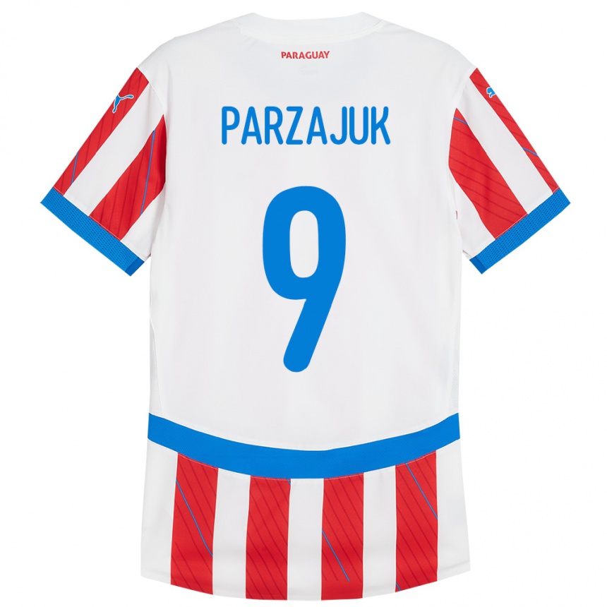 Kids Football Paraguay Kevin Parzajuk #9 White Red Home Jersey 24-26 T-Shirt Canada