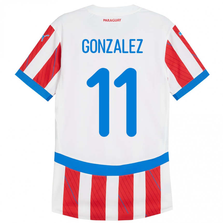 Kids Football Paraguay Enso González #11 White Red Home Jersey 24-26 T-Shirt Canada