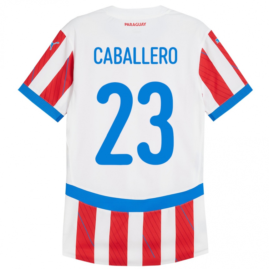 Kids Football Paraguay Tiago Caballero #23 White Red Home Jersey 24-26 T-Shirt Canada