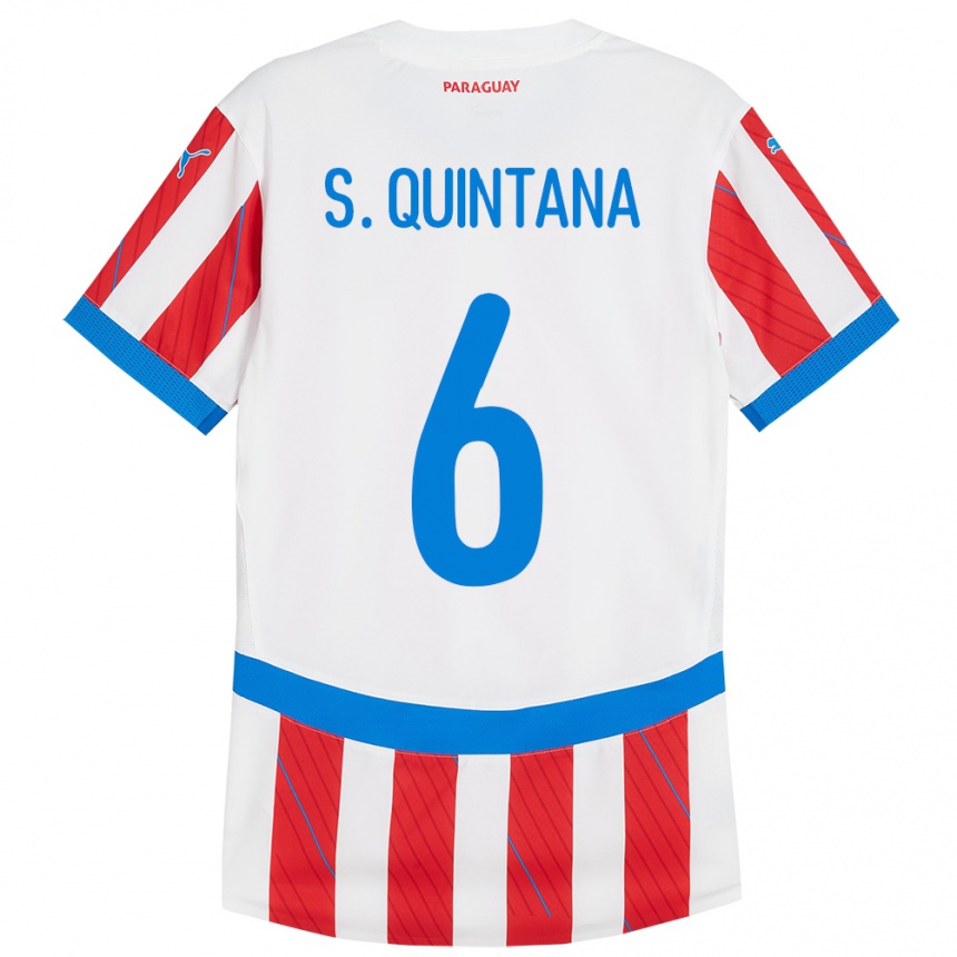 Kids Football Paraguay Sebastián Quintana #6 White Red Home Jersey 24-26 T-Shirt Canada