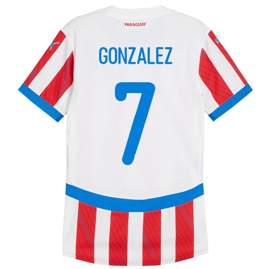 Kids Football Paraguay Diego González #7 White Red Home Jersey 24-26 T-Shirt Canada