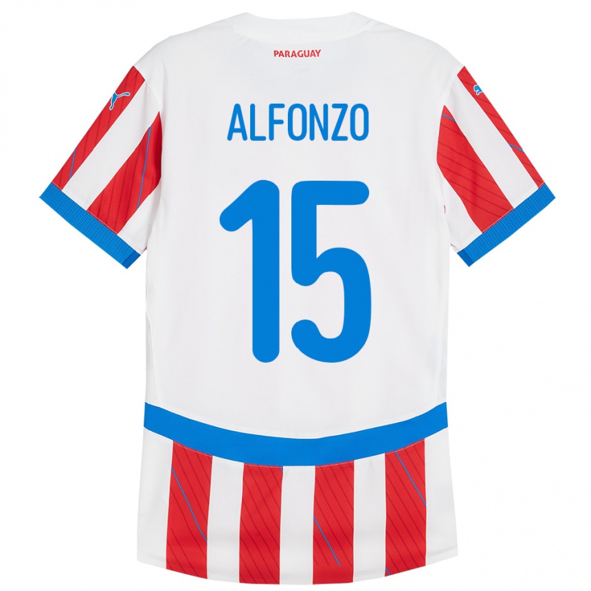 Kids Football Paraguay Axel Alfonzo #15 White Red Home Jersey 24-26 T-Shirt Canada