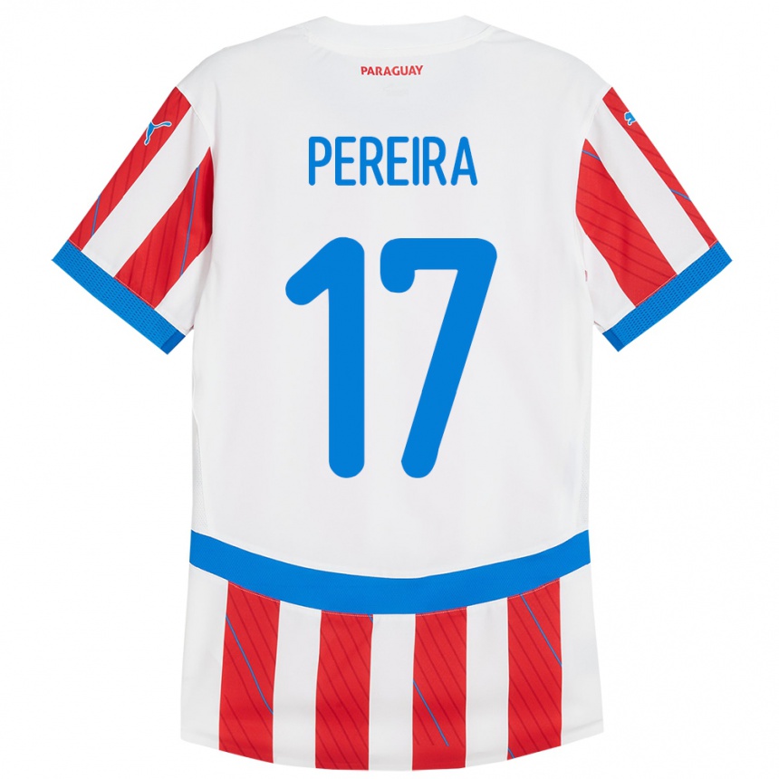 Kids Football Paraguay Kevin Pereira #17 White Red Home Jersey 24-26 T-Shirt Canada