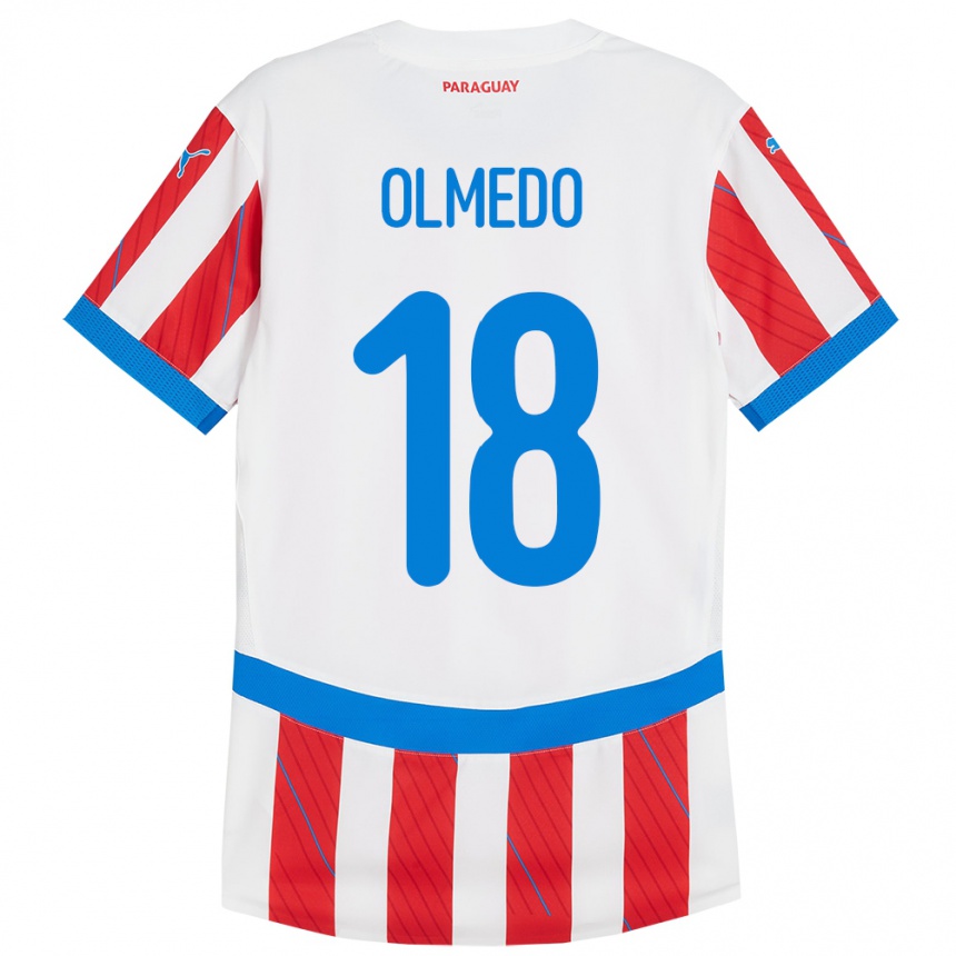 Kids Football Paraguay Cesar Olmedo #18 White Red Home Jersey 24-26 T-Shirt Canada