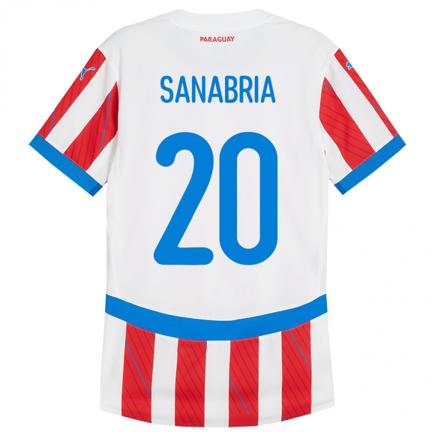 Kids Football Paraguay Tobías Sanabria #20 White Red Home Jersey 24-26 T-Shirt Canada