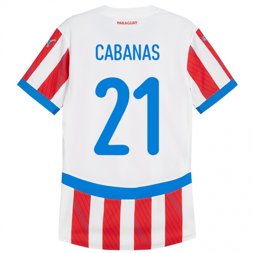 Kids Football Paraguay Víctor Cabañas #21 White Red Home Jersey 24-26 T-Shirt Canada