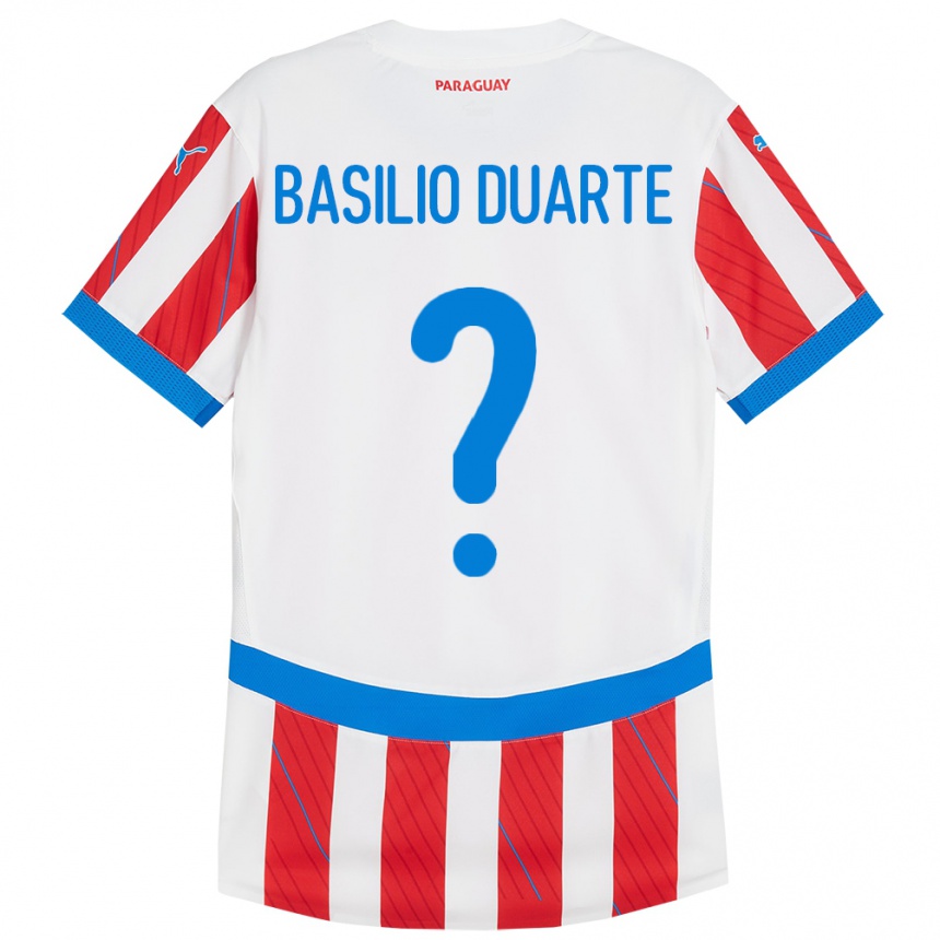 Kids Football Paraguay Basilio Duarte #0 White Red Home Jersey 24-26 T-Shirt Canada