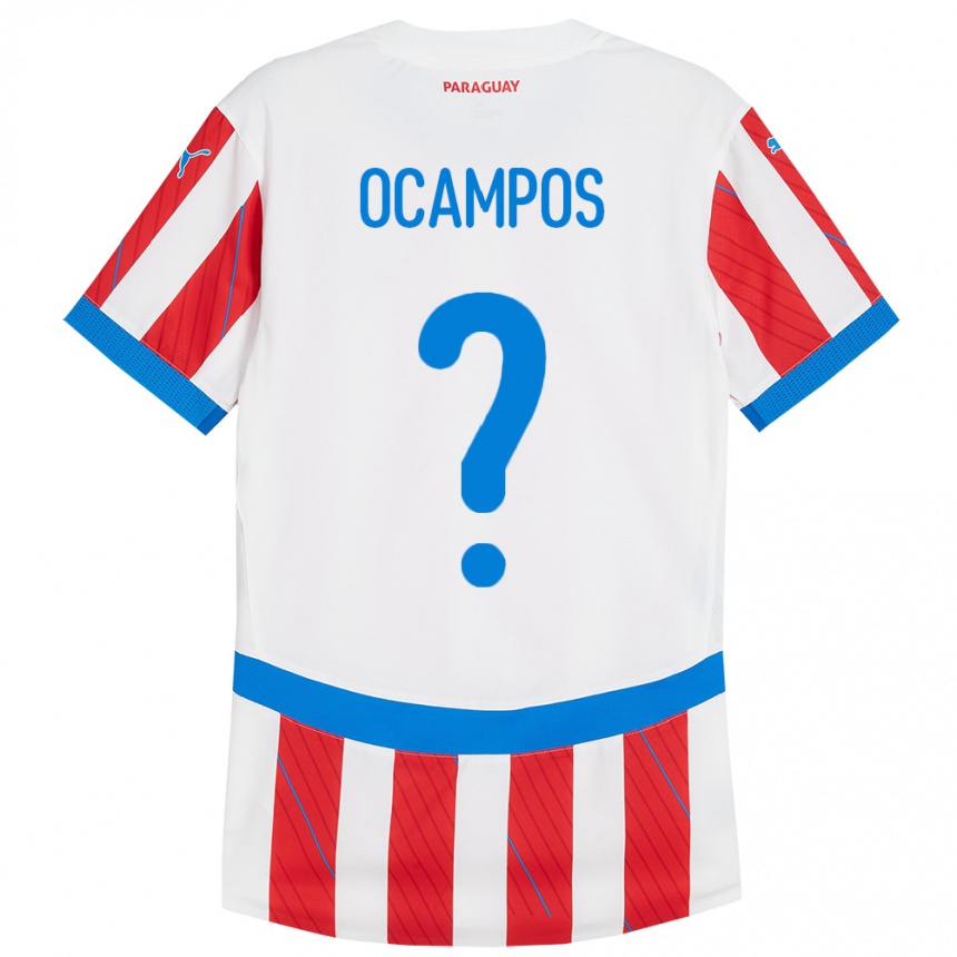 Kids Football Paraguay Santiago Ocampos #0 White Red Home Jersey 24-26 T-Shirt Canada