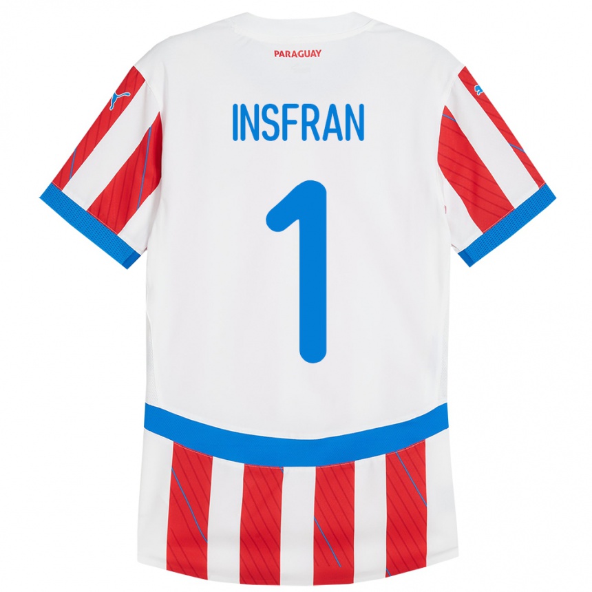 Kids Football Paraguay Facundo Insfrán #1 White Red Home Jersey 24-26 T-Shirt Canada