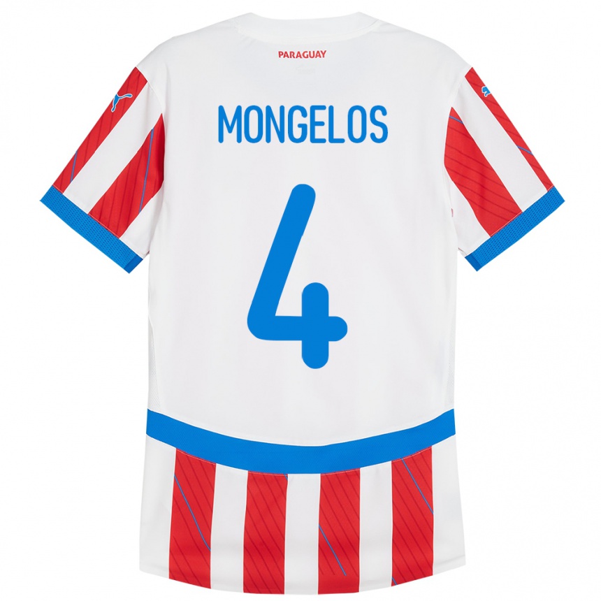 Kids Football Paraguay Rolando Mongelós #4 White Red Home Jersey 24-26 T-Shirt Canada