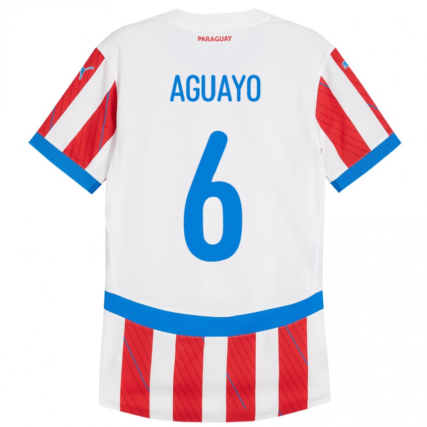 Kids Football Paraguay Ángel Aguayo #6 White Red Home Jersey 24-26 T-Shirt Canada