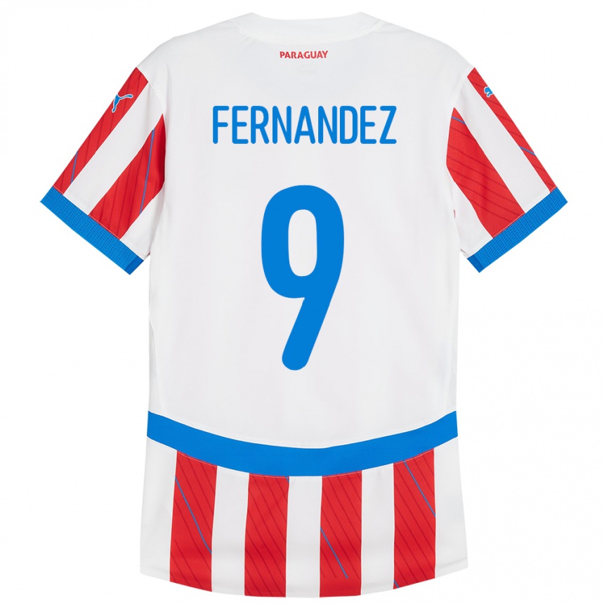 Kids Football Paraguay David Fernández #9 White Red Home Jersey 24-26 T-Shirt Canada