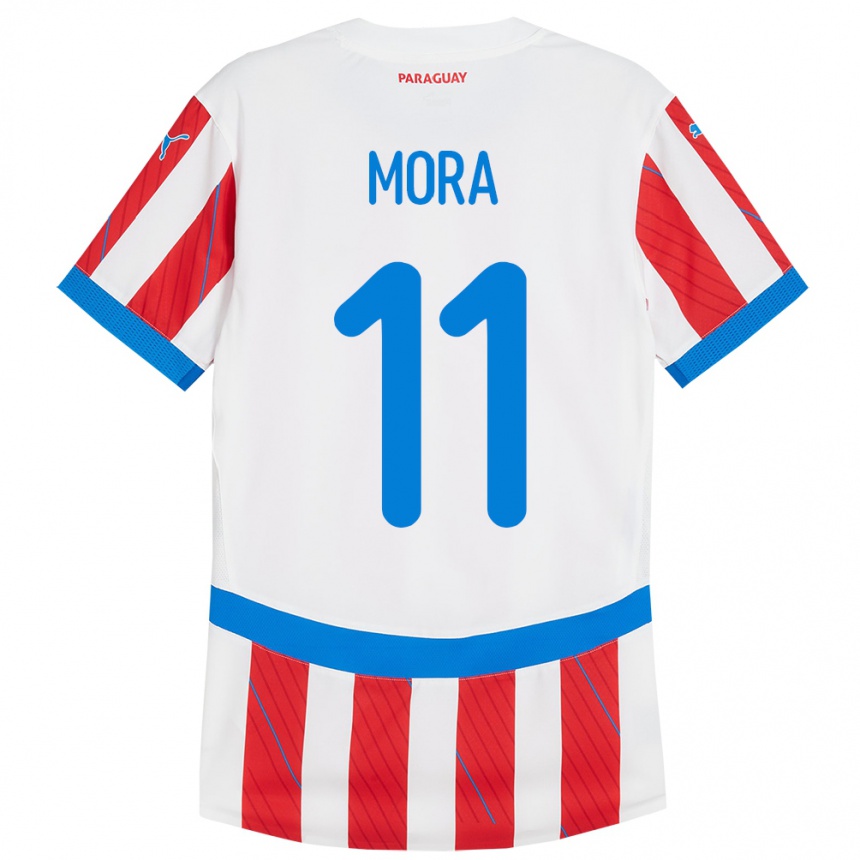 Kids Football Paraguay Jorge Mora #11 White Red Home Jersey 24-26 T-Shirt Canada