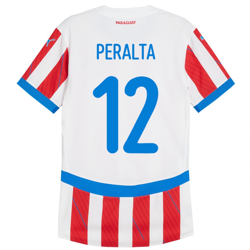 Kids Football Paraguay Jesús Peralta #12 White Red Home Jersey 24-26 T-Shirt Canada