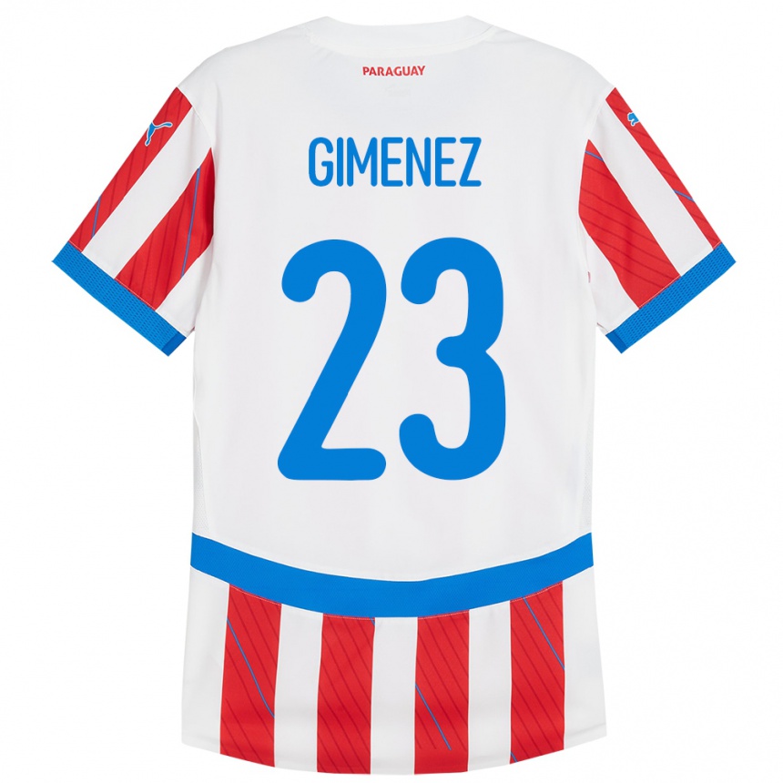 Kids Football Paraguay Miguel Giménez #23 White Red Home Jersey 24-26 T-Shirt Canada