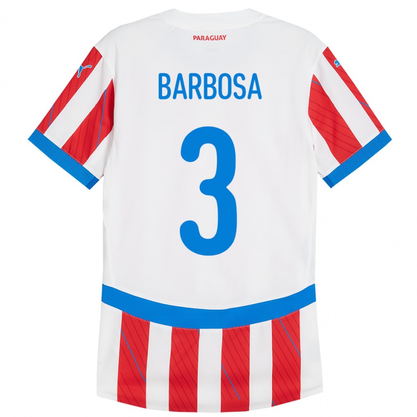 Kids Football Paraguay Camila Barbosa #3 White Red Home Jersey 24-26 T-Shirt Canada