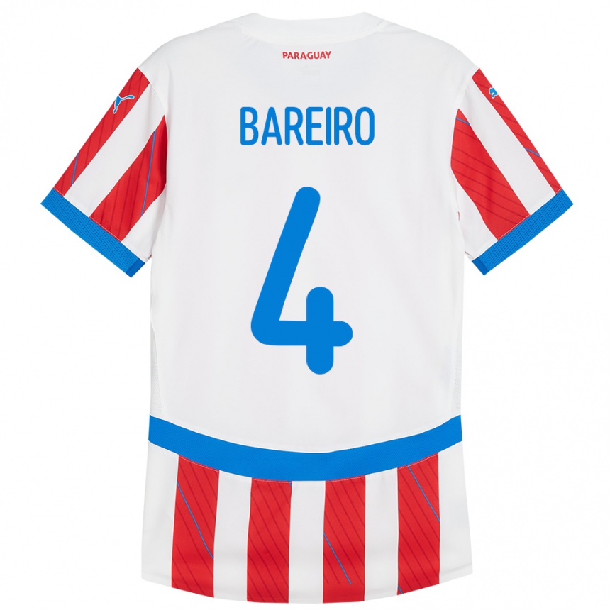 Kids Football Paraguay Daysy Bareiro #4 White Red Home Jersey 24-26 T-Shirt Canada