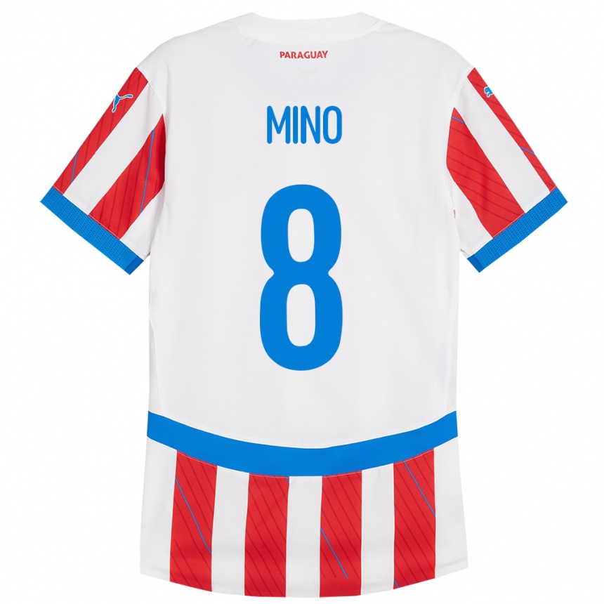 Kids Football Paraguay Rosa Miño #8 White Red Home Jersey 24-26 T-Shirt Canada