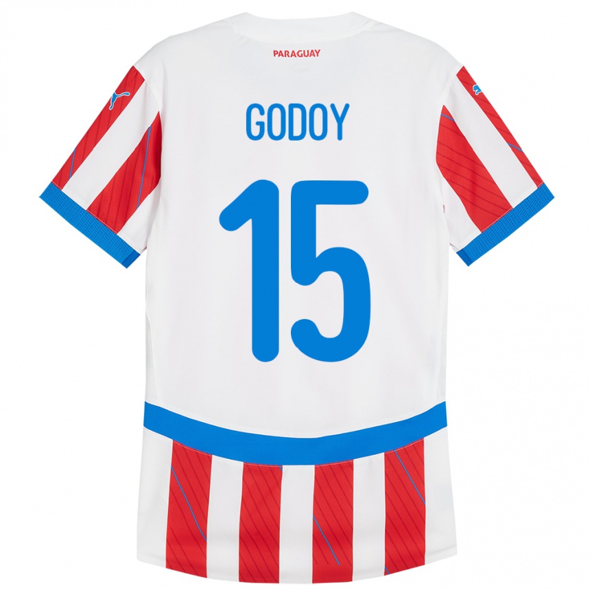 Kids Football Paraguay Fanny Godoy #15 White Red Home Jersey 24-26 T-Shirt Canada