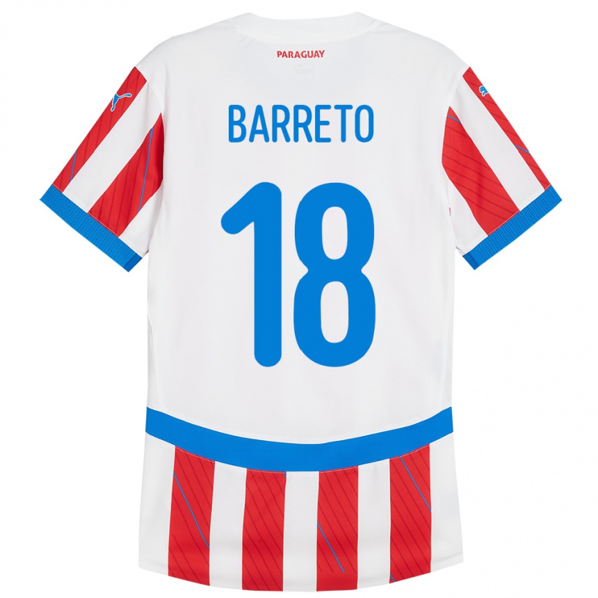 Kids Football Paraguay Liz Barreto #18 White Red Home Jersey 24-26 T-Shirt Canada