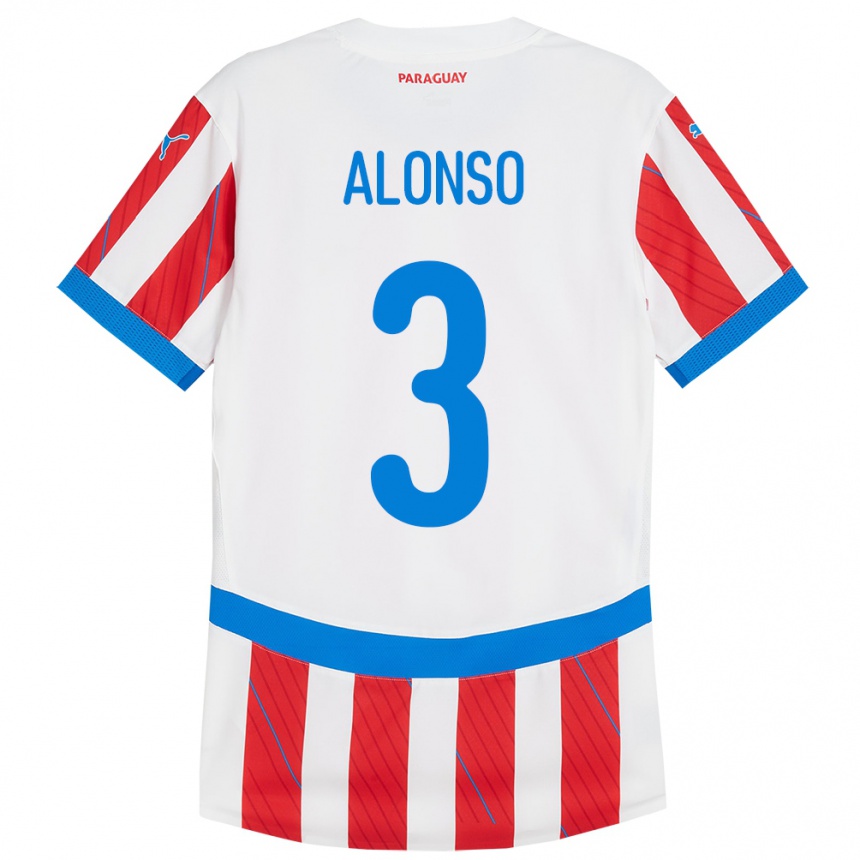 Kids Football Paraguay Lorena Alonso #3 White Red Home Jersey 24-26 T-Shirt Canada