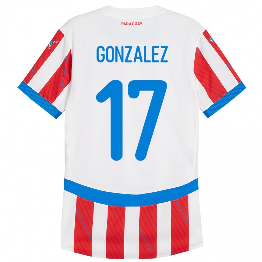 Kids Football Paraguay Lourdes González #17 White Red Home Jersey 24-26 T-Shirt Canada