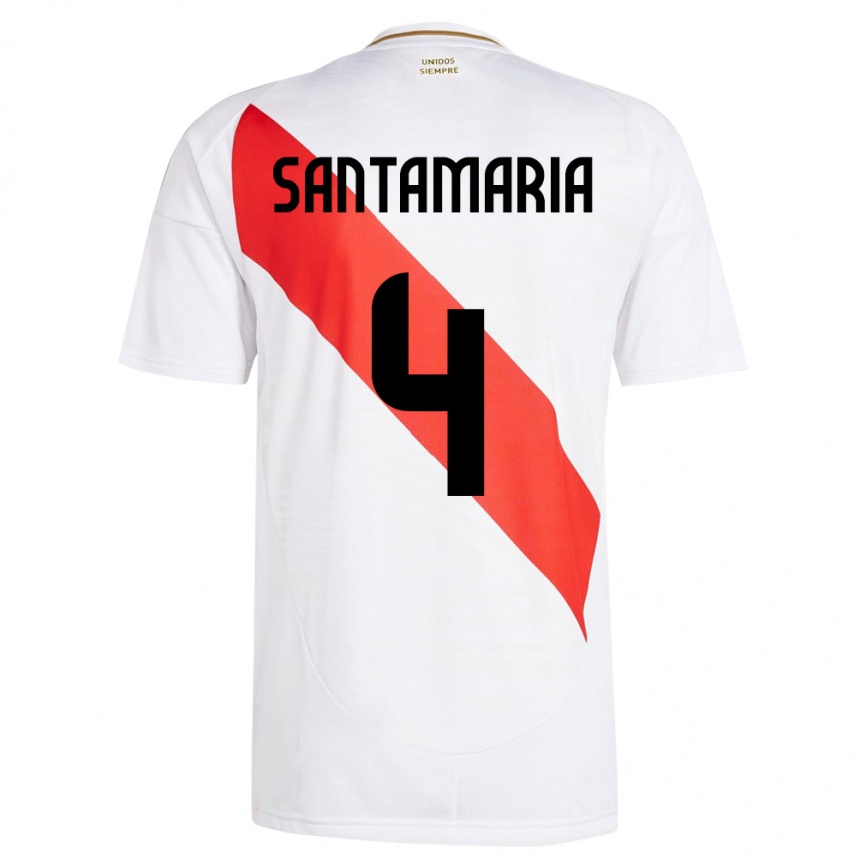 Kids Football Peru Anderson Santamaría #4 White Home Jersey 24-26 T-Shirt Canada