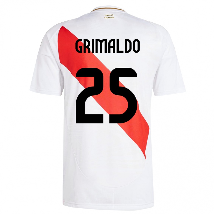 Kids Football Peru Joao Grimaldo #25 White Home Jersey 24-26 T-Shirt Canada