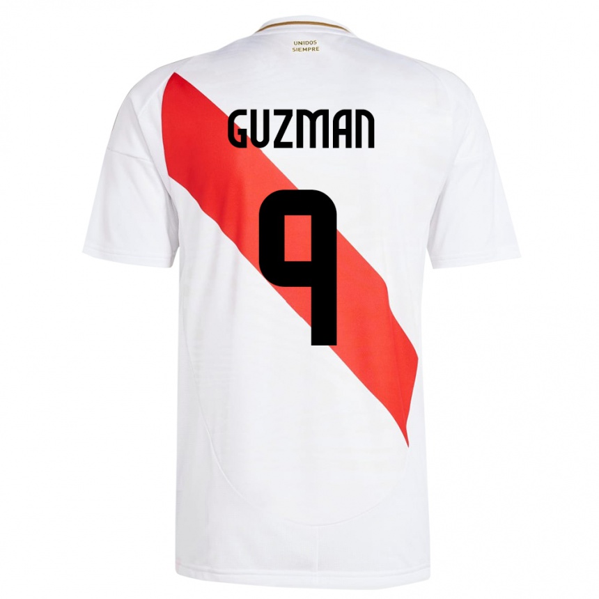 Kids Football Peru Víctor Guzmán #9 White Home Jersey 24-26 T-Shirt Canada