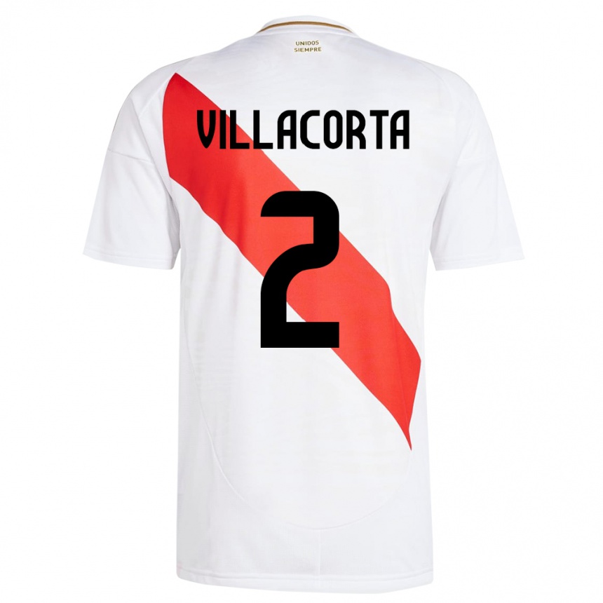 Kids Football Peru Anderson Villacorta #2 White Home Jersey 24-26 T-Shirt Canada