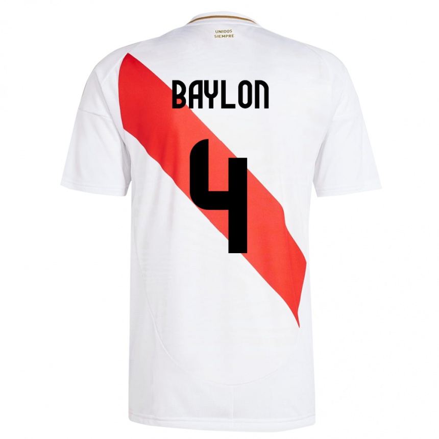 Kids Football Peru Luis Baylón #4 White Home Jersey 24-26 T-Shirt Canada