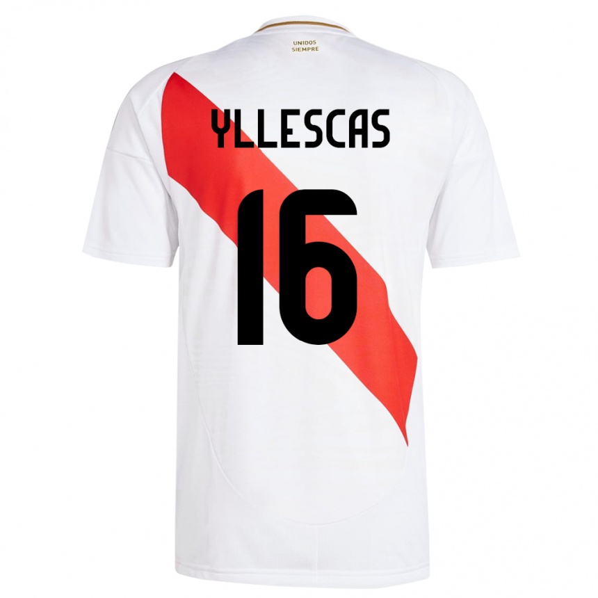 Kids Football Peru Jhosenffer Yllescas #16 White Home Jersey 24-26 T-Shirt Canada