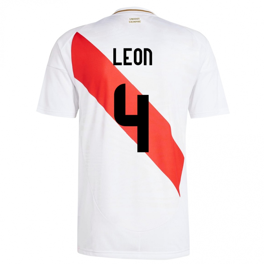 Kids Football Peru Mía León #4 White Home Jersey 24-26 T-Shirt Canada