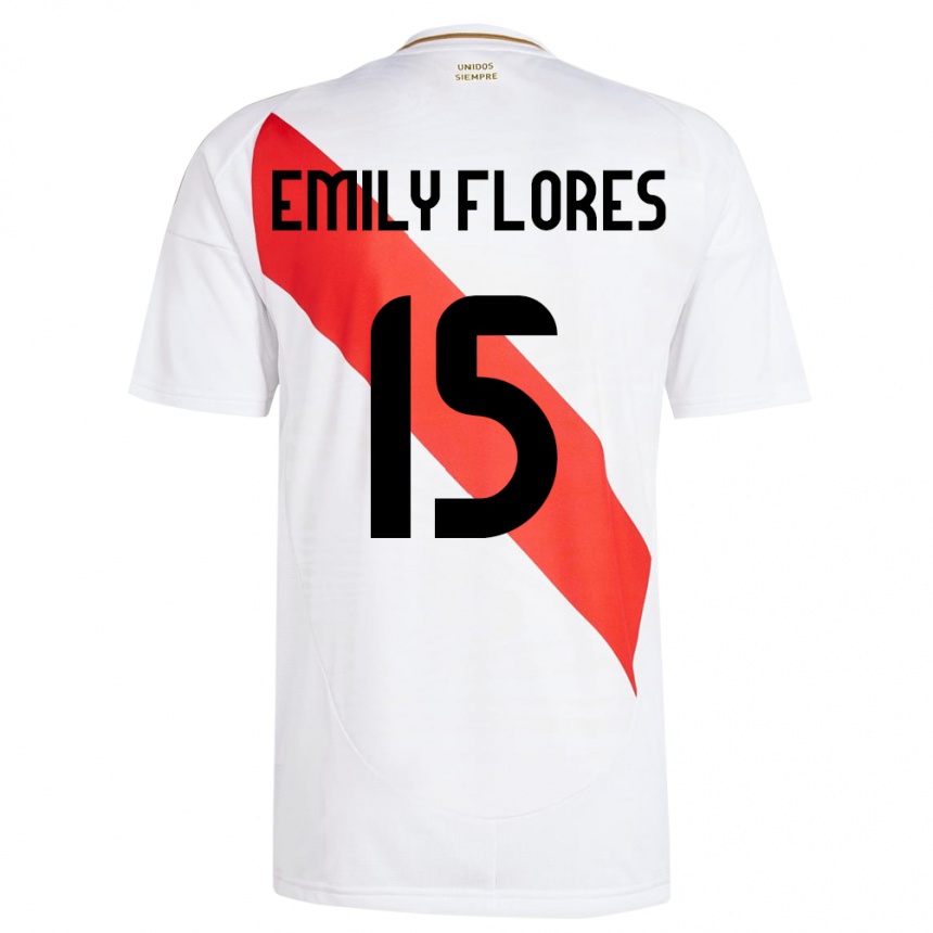 Kids Football Peru Emily Flores #15 White Home Jersey 24-26 T-Shirt Canada