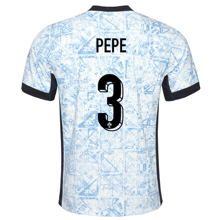 Kids Football Portugal Pepe #3 Cream Blue Away Jersey 24-26 T-Shirt Canada