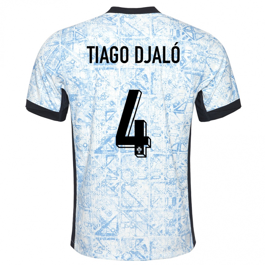 Kids Football Portugal Tiago Djalo #4 Cream Blue Away Jersey 24-26 T-Shirt Canada