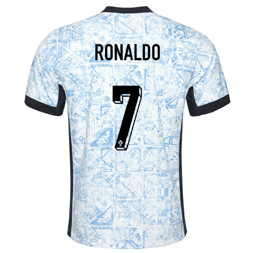 Kids Football Portugal Cristiano Ronaldo #7 Cream Blue Away Jersey 24-26 T-Shirt Canada