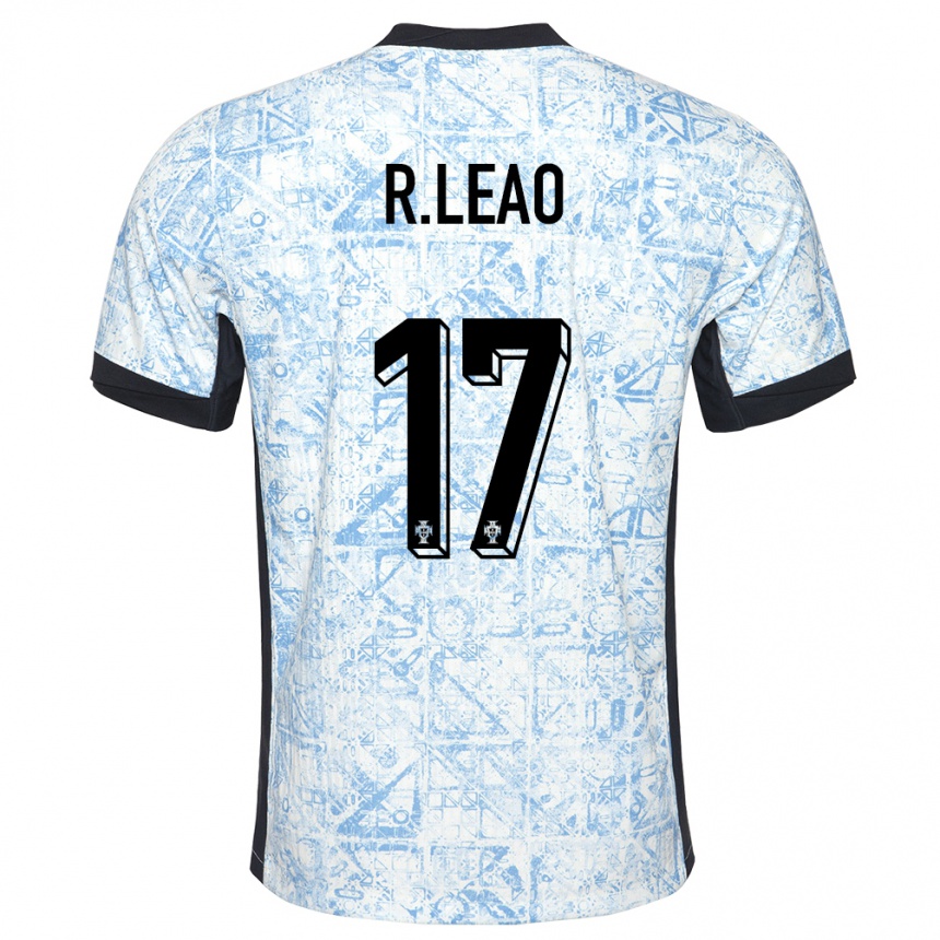 Kids Football Portugal Rafael Leao #17 Cream Blue Away Jersey 24-26 T-Shirt Canada